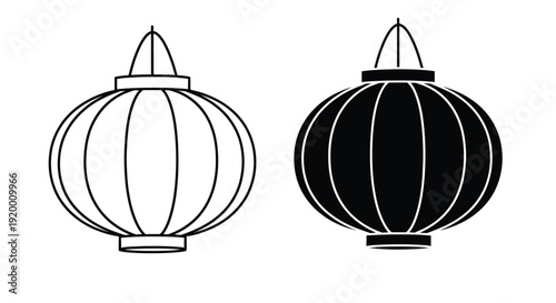 Two decorative lanterns one light and one dark in silhouette