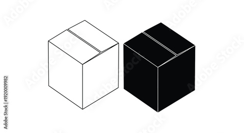 Two isometric cubes one white and one black contrasting silhouette