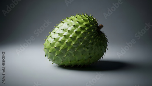 Ripe green soursop fruit with spiky skin isolated on gray background studio