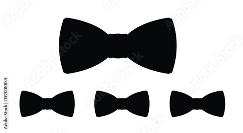Four black bow ties displayed in a simple graphic silhouette