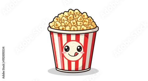 Cartoon Popcorn Bucket with Smiling Face and Stripes