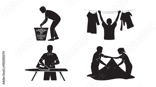 Vector Illustration Of People Doing Laundry And Ironing For Household Chores And Cleaning Concept