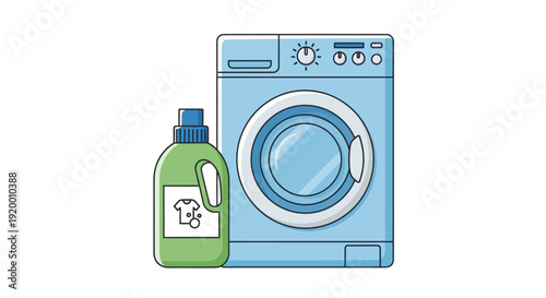 Cartoon Washing Machine and Detergent Bottle Illustration