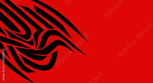 Abstract black tribal design on red background, abstract horizontal background for design with space for text  