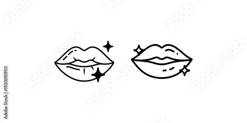 Glamorous lips with sparkles icons showing shiny mouth with glossy finish for beauty and cosmetic industry designs isolated on white background vector art