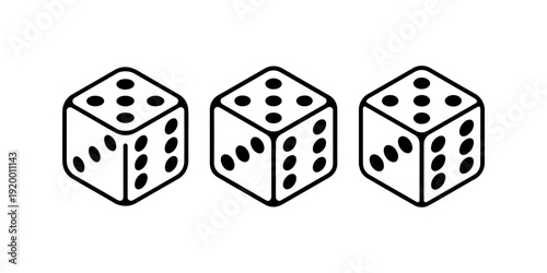 Dice icon vector illustration, casino icon, game icon, three dice, outline style, black and white icon set