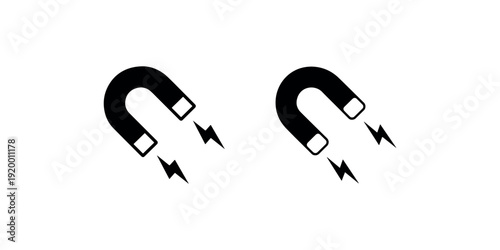 Magnet icon vector illustration, two horseshoe magnets, outline style, black and white icon set, attraction icon