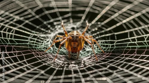 Spider resting in a web with intricate patterns in natural light  