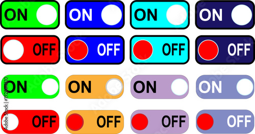 On and off toggle switch modern colorful button symbol set. on off button set. On and Off toggle switch buttons. toggle switch button icon set. switch button icon set