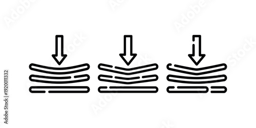 Three flexible layers bending under pressure indicated by arrows, representing elasticity and flexibility vector illustration