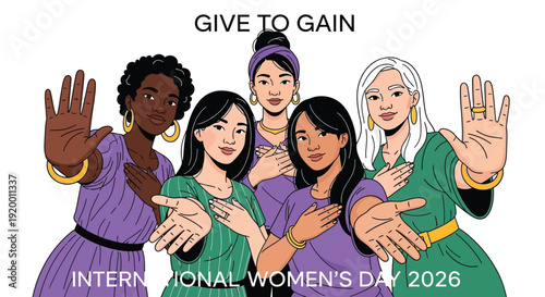 International Women’s Day flat illustration with diverse women