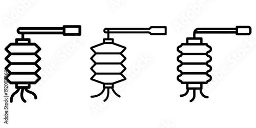Three chinese or japanese lantern vector illustration concept, traditional asian festive decoration element isolated on white