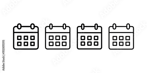 Set of four calendar icons showing dates and months, planning and organization tool