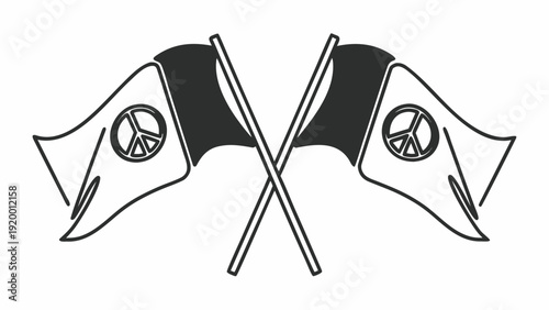 Crossed peace flags waving with peace symbols illustration against a blank space
