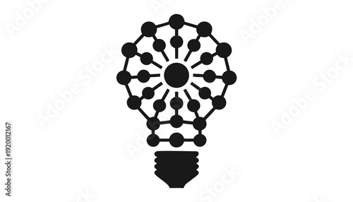 Innovative idea generation represented by a lightbulb with interconnected molecular structure