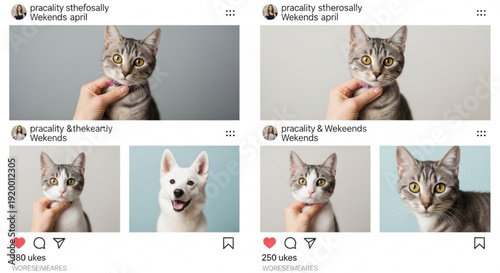 Collage of pets interacting with human hand on social media feed