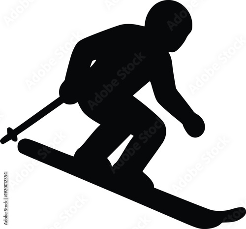 Silhouette of a skier in action, dynamic vector illustration for sports, winter activities, and outdoor adventure themes. Clean, modern graphic icon, perfect for web, print, and...