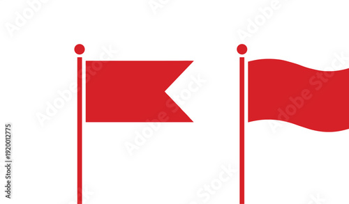 Red Flag Icon Set Featuring Swallowtail Cut-Out and Wavy Rectangular Design on Poles with Round Finials for Visual Use