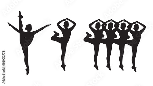 Vector Illustration Of Silhouette Ballet Dancers In Various Poses For Dance And Performance Concepts