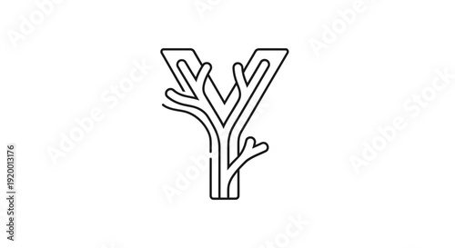 Letter Y Monogram Logo Design, Organic Tree Branch Alphabet Symbol