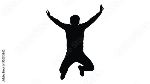A silhouette of a person joyfully jumping in the air with arms outstretched isolated on white background, Vector