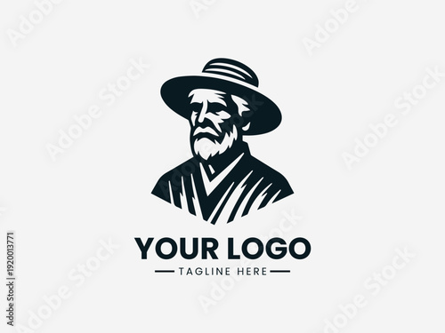 Old Peasant black vector logo illustration