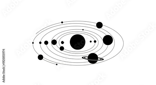 Illustration of planets orbiting around a central star from a top-down viewpoint in our solar system