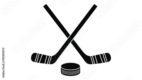 Two hockey sticks crossed with a hockey puck in between them isolated on white background, Vector