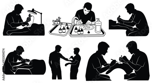 Medical and laboratory work silhouettes collection