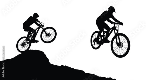 Mountain biking silhouettes on trail collection