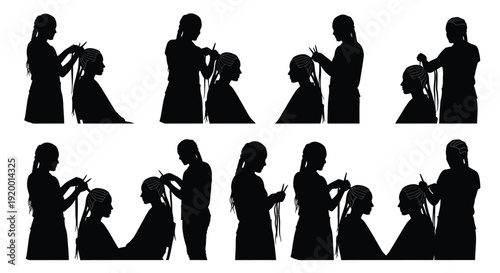 Hairdresser cutting hair silhouettes collection