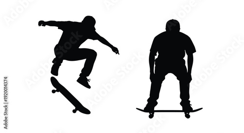 Skateboarder performing tricks silhouettes set
