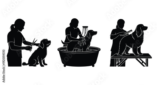 Dog training and grooming silhouettes set