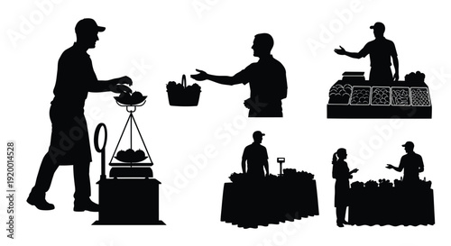 Market transaction and sales silhouettes collection