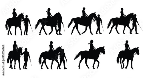 Horse riding silhouettes collection on white background