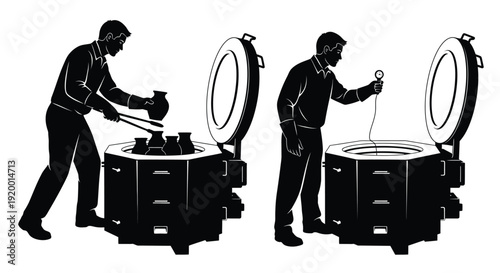 Industrial machine operator silhouettes set