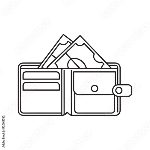 Open wallet with money bills stored inside minimalist illustration design