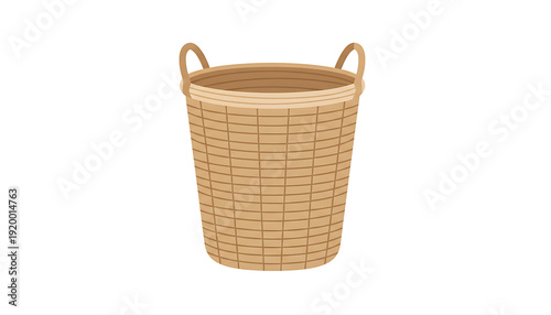 Cartoon of a light brown wicker basket isolated on a transparent background