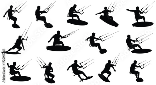 Water sports silhouettes with board and rope set