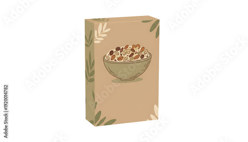 Cartoon of a cereal box with a bowl of cereal brown isolated on a transparent background