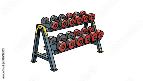 Dumbbell Rack with Red and Black Weights for Fitness