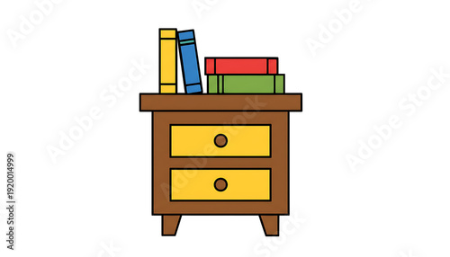 Colorful Books on Wooden Nightstand