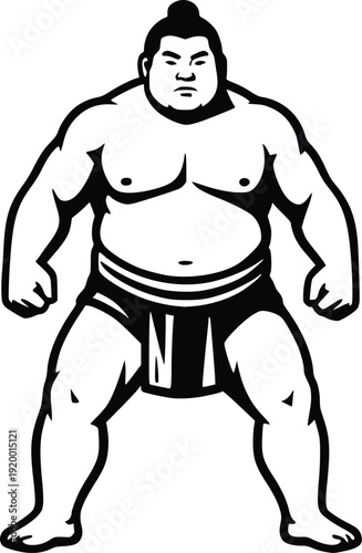 Sumo Wrestler Vector Illustration - Strong Japanese Athlete Icon, Traditional Sport Graphic, Isolated Black and White Design for Martial Arts, Culture, and Fitness Themes