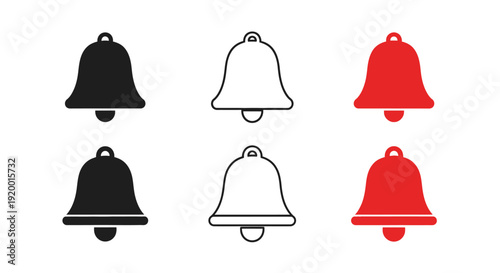Three stylized bell icons in varying colors a graphic silhouette