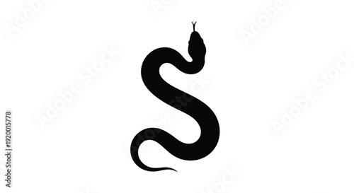 A striking black snake curves elegantly against a white background silhouette