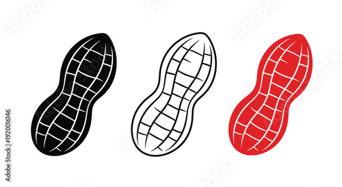 Three peanuts in varying colors and styles a stark silhouette