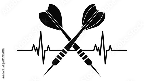 Darts and medical symbols intertwined on a heart rate monitor background isolated on white background, Vector