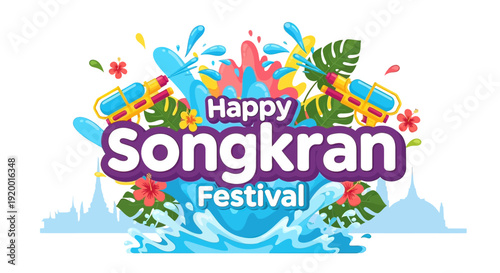 Happy Songkran Festival Water Splash Illustration.