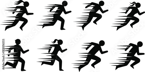 Multiple Runners Silhouettes in Dynamic Motion