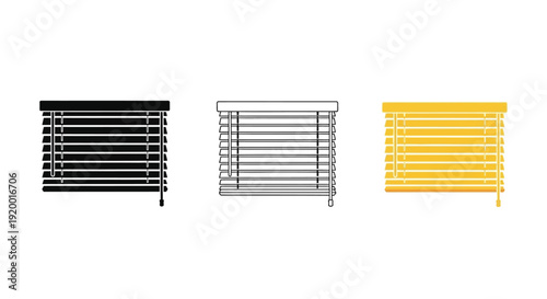 Three colored window blinds displayed in a flat graphic silhouette